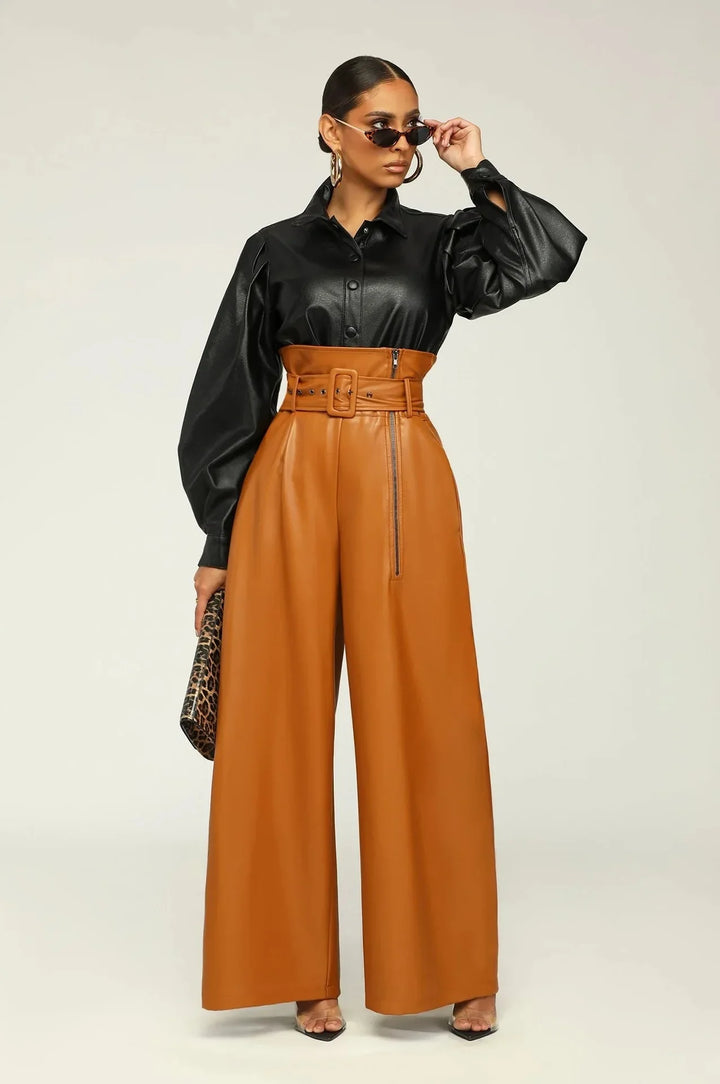 Margaux | Pantalon en simili-cuir avec taille haute